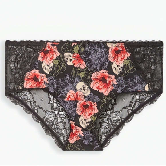 TORRID, NWT, Microfiber Mid Rise Hipster, Lace, XO Black Panty, Size 4X, Skulls - Picture 2 of 13